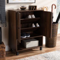 Baxton Studio ATSC1613-Columbia-Shoe Cabinet Rossin Modern and Contemporary Walnut Brown Finished 2-Door Wood Entryway Shoe Storage Cabinet